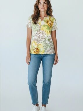 Alfred Dunner Summer Floral Top Size Small